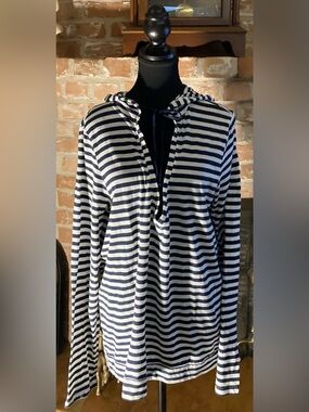 Old Navy Navy and White Striped Hooded Tee